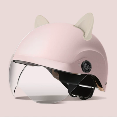 half helmet summer sun protection, Motosiklet kaskı (dəbilqə) - summer-helmet-frosted-powder-summer-helmet-transparent-mirror-accessories-rabbit-ears-white-one-size-fits-all
