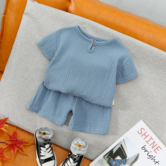 Baby summer wear suit 2024 new boys and girls short-sleeved shorts two-piece casual breathable children's clothes
