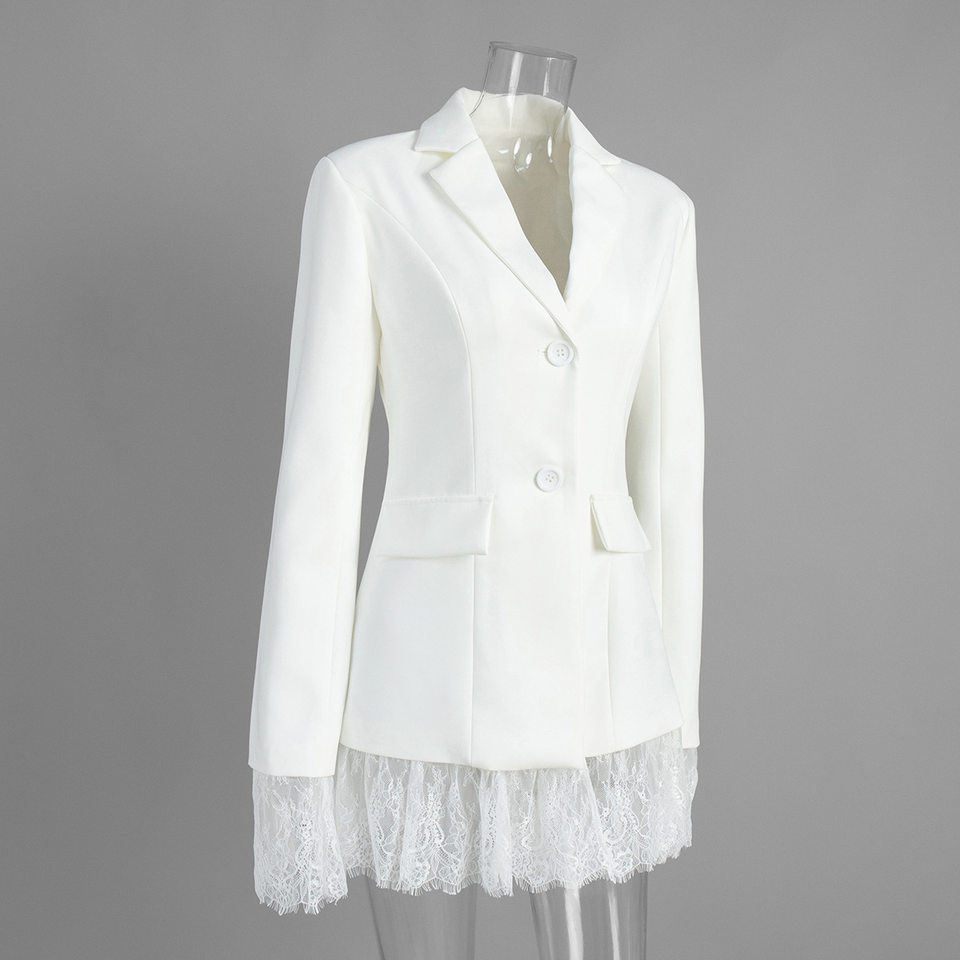 Áo blazer nữ phối ren chiết eo dáng trung bình tay dài cổ vest một hàng cúc — Màu trắng, màu đen chi tiết 4