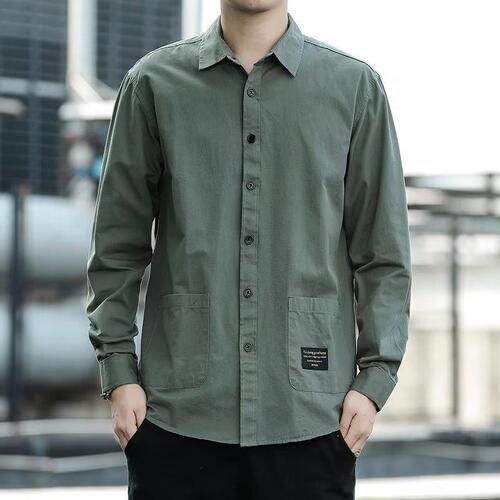 Men's wrinkle-resistant long-sleeve multi-pocket work shirt, men's shirt, loose top, Korean-style versatile fashion