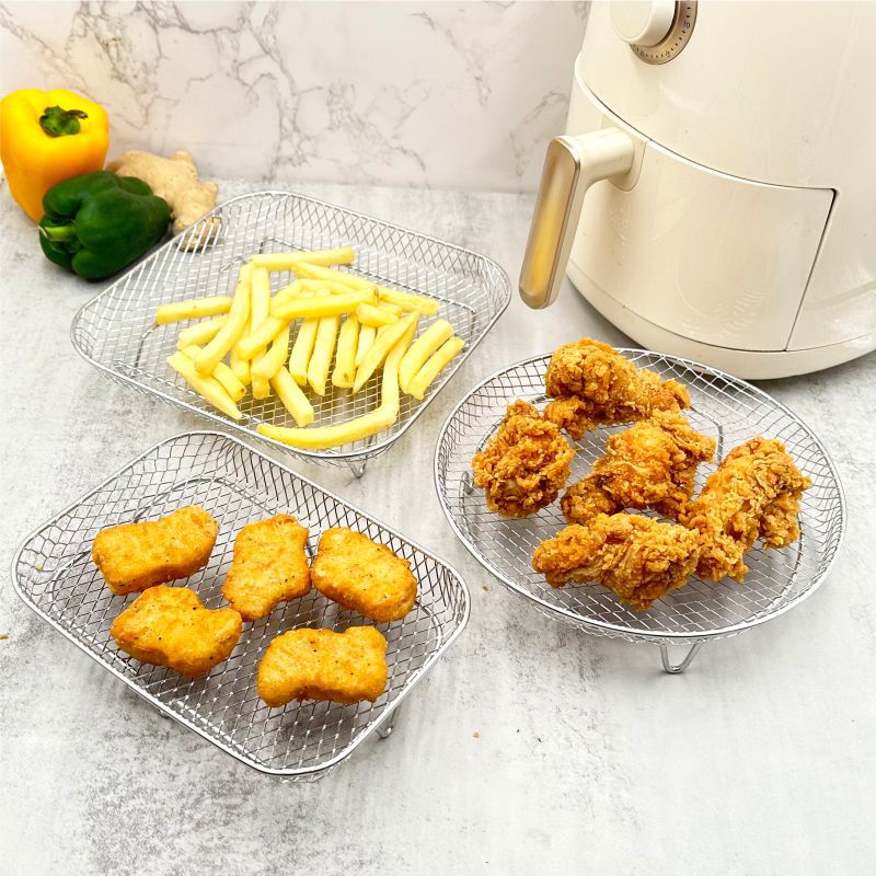 Estante para freidora de aire, parrilla para horno microondas, rejilla para cocinar al vapor de tres capas de acero inoxidable 304, canasta para papas fritas, rejilla para aceite, rejilla para barbacoa