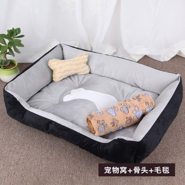 Black -gray+blanket+toy bone