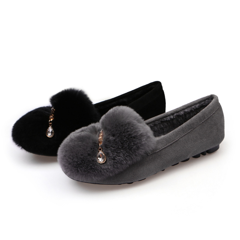 2023 zapatos de felpa nuevo estilo coreano versátil mocasines planos de otoño e invierno de las mujeres embarazadas más el tamaño de los zapatos de mujer 41-43 forrado de lana image 7
