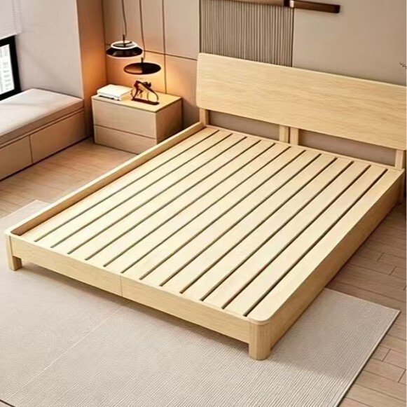 Solid wood tatami bed frame for home use, low-profile floor bed, simple moisture-proof frame, double bed for rental housing, without headboard or bed board Solid wood tatami bed frame for home use, low-profile floor bed, simple moisture-proof frame, double bed for rental housing, without headboard or bed board