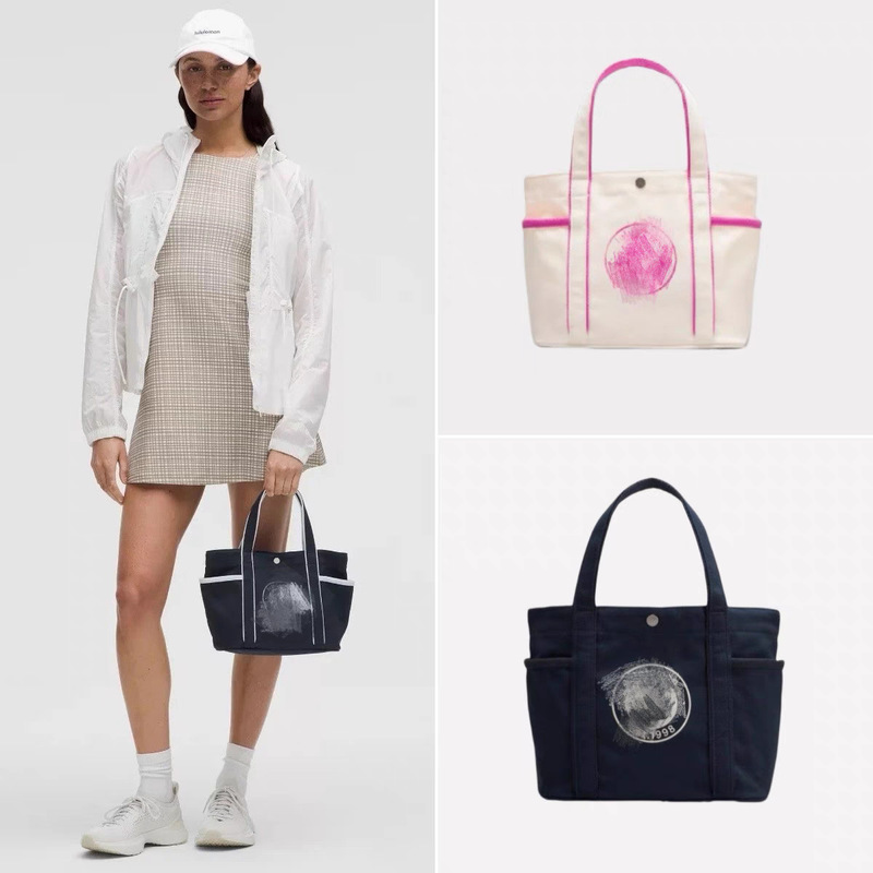 Lulu Canvas Tote Small Daily Mini Multi-Flap Pocket Pants Mini Printed Small Tote 6.5L Lunch Box Bag Cute