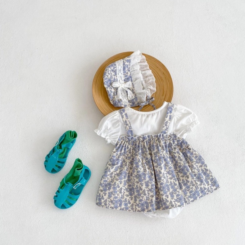 Primavera y verano vestido de mameluco floral para bebés, traje de escalada de manga corta para bebés y niños pequeños, abrigo de pedo para recién nacidos, mameluco triangular de cien días