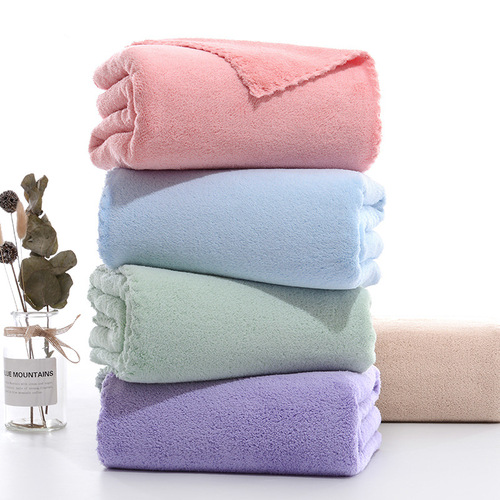 Factory coral velvet bath towel for men and women household large towel plain cut edge large bath towel soft absorbent beach towel wholesale