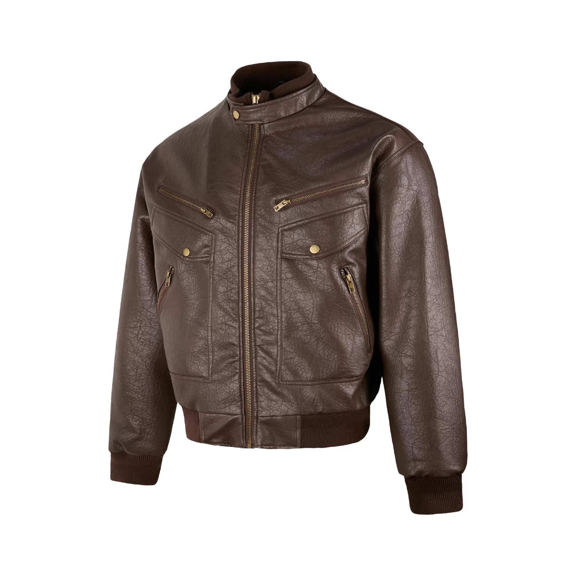 Men's Retro Leather Motorcycle Jacket With Multi Pockets Black_voghion.com