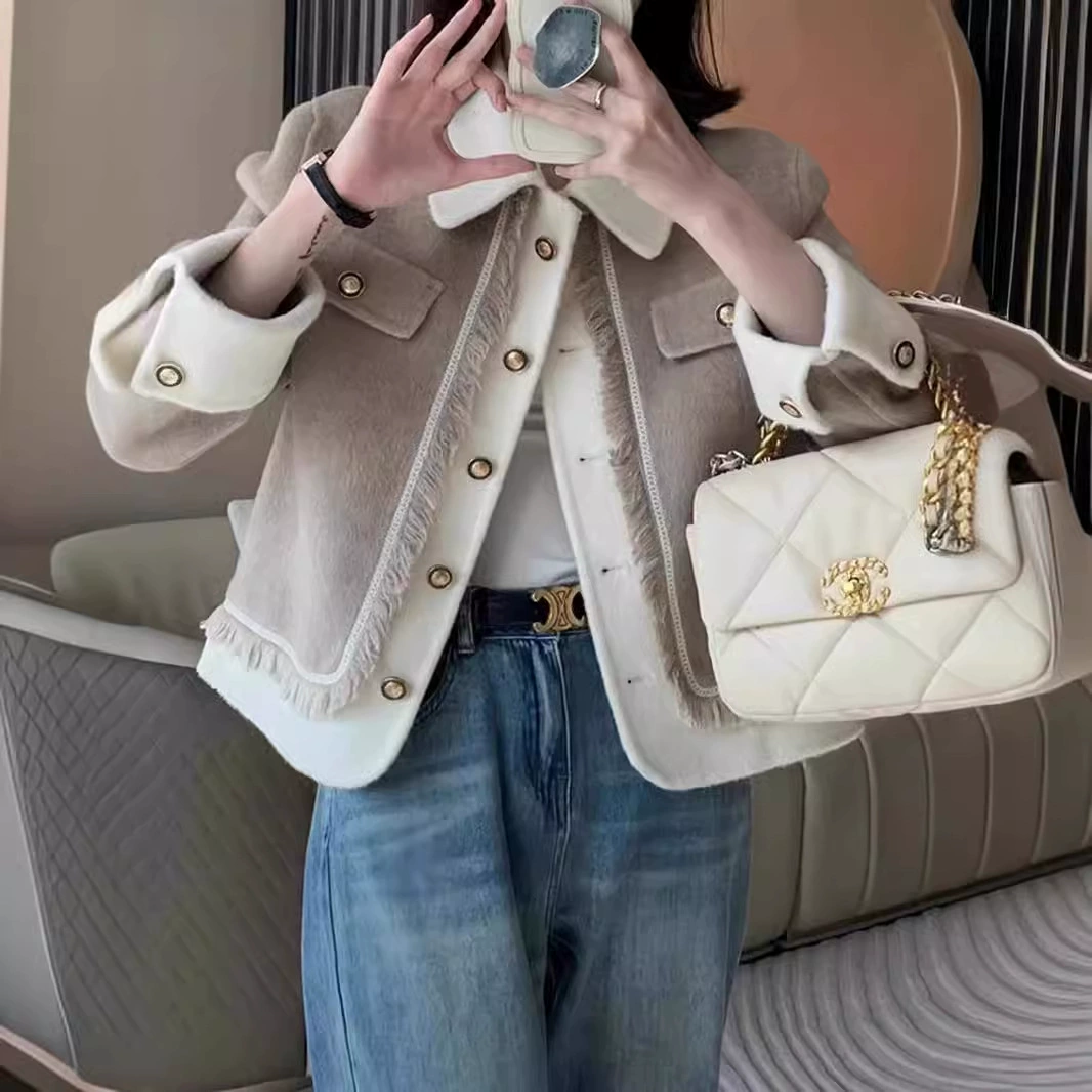 Двусторонняя шерстяная сексуальная деми-сезонная куртка, стиль Chanel