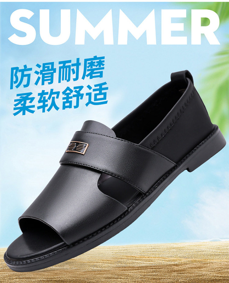 Dép sandal nam quai ngang kiểu La Mã da mềm chống trượt, hở ngón đi biển — Màu nâu , Đen chi tiết 2
