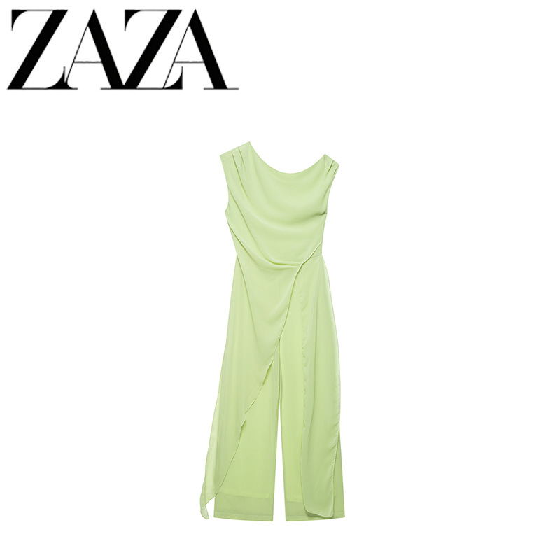 ZAZA hecho por sí mismo estilo europeo al por mayor ropa de mujer temperamento de moda universal irregular hombro inclinado conjunto de pantalones largos