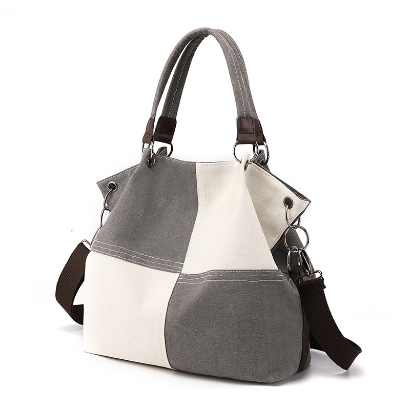 Wholesale Canvas Women's Bag Vintage Stitching Women's Shoulder Bag Contrast Color Work Commuter Leisure Tote Crossbody Handbag