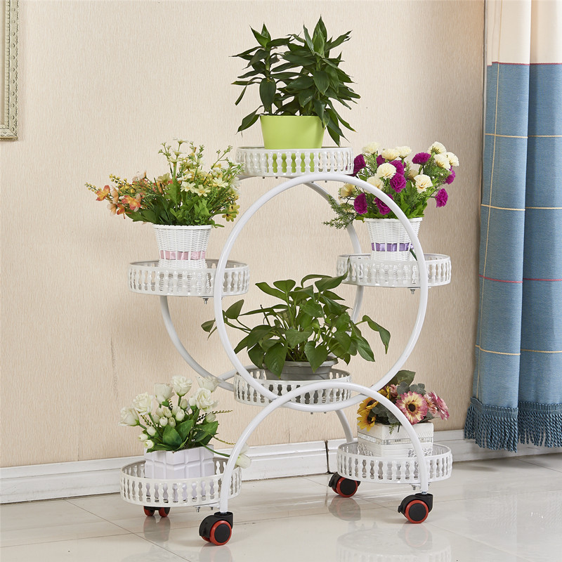 Flowering Stand Multi-layer Iron Plant Stand with Wheels Floor Standing Pothos Plant Stand Living Room Balcony Plant Stand Indoor Home Use