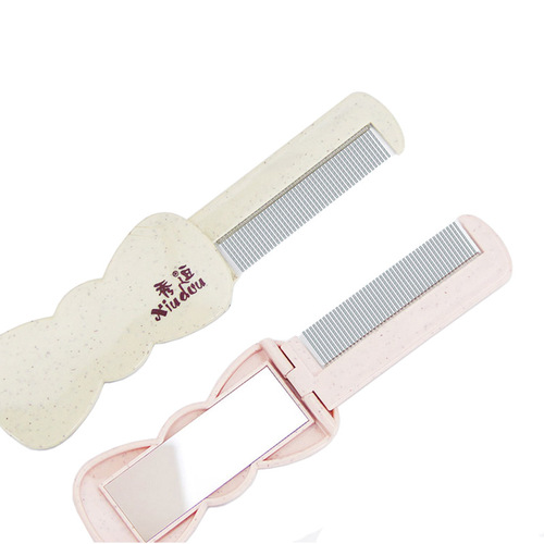 Cartoon folding mirror comb portable mini student mirror comb dual-use set folding comb iron tooth spiral tooth comb
