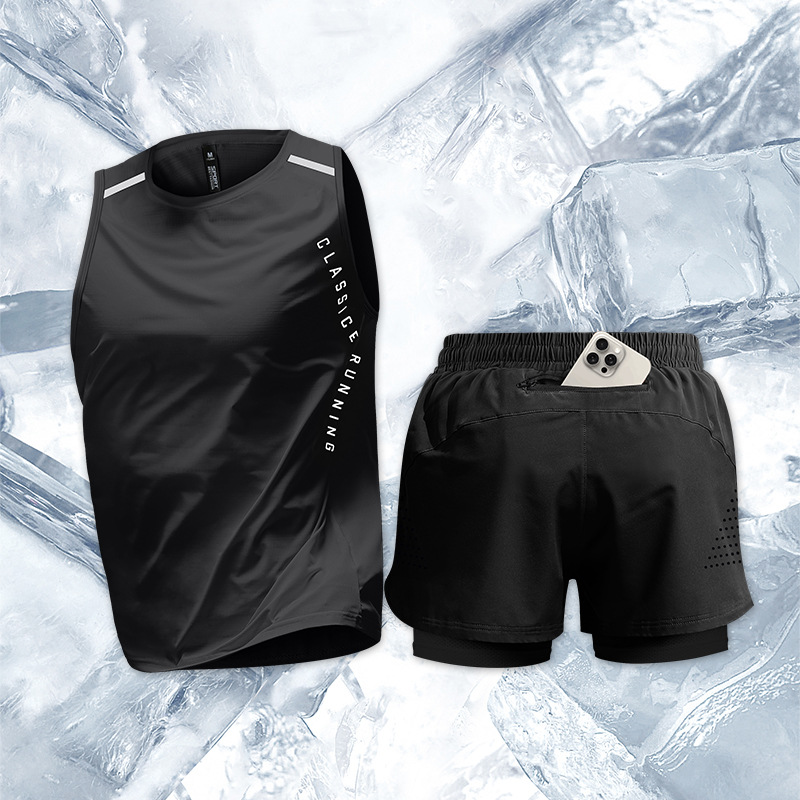 Running Quick Seak Set hombre chaleco deportivo de verano pantalones cortos equipos de maratón profesionales de entrenamiento de pista y campo ropa de fitness