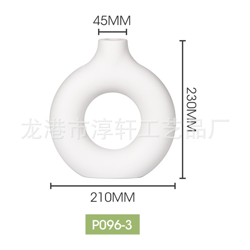 Nuevo jarrón de plástico estilo chino, botella decorativa de imitación cerámica, reloj colgante, maceta para una sola planta, adorno artificial en forma de donut, decoración del hogar personalizada.