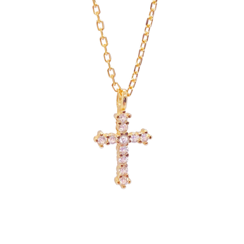4g Weight Zircon Inlay Material 925 Sterling Silver Zircon Inlay Cross Pendant Necklace