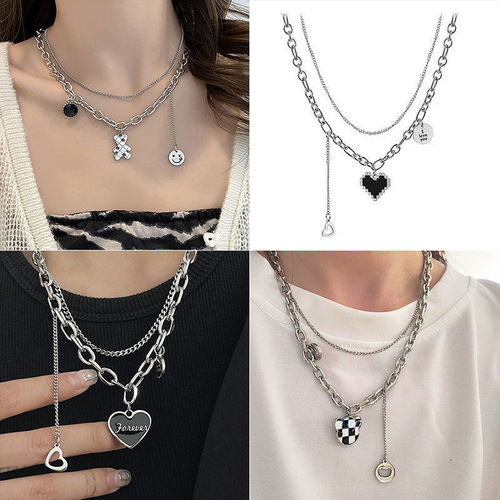 Korean Version Ins Trendy Titanium Steel Heart Pearl Necklace for Women Cool Style Versatile Clavicle Chain Unique Design Sister Chain