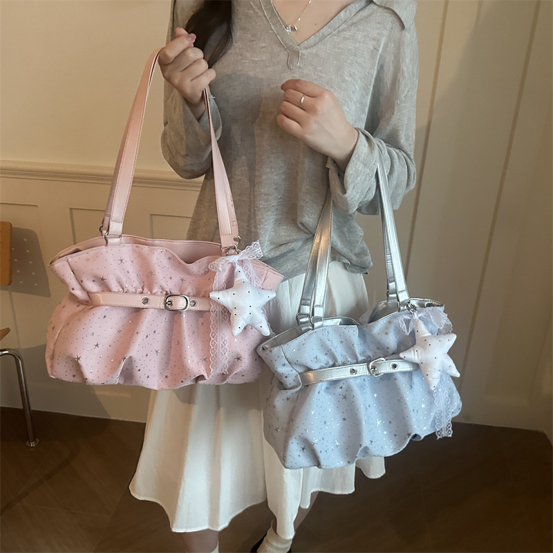 2026 Summer New Style Star Polka Dot Bow Armpit Bag Class Bag Women's Fashionable Work Clothing Large Capacity Tote Bag