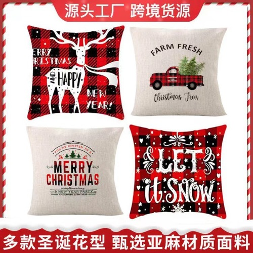 2025 New Cross-border Christmas Pillowcase with Deer Snowflake Linen Peach Skin Fleece Halloween Pillowcase Sofa Cover