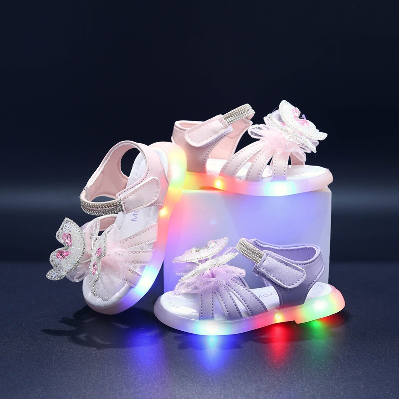 2024 New Summer Kidsren's Sandals, Girls' Sandals with Lights, Luminous Bow Princess Light-Up Shoes