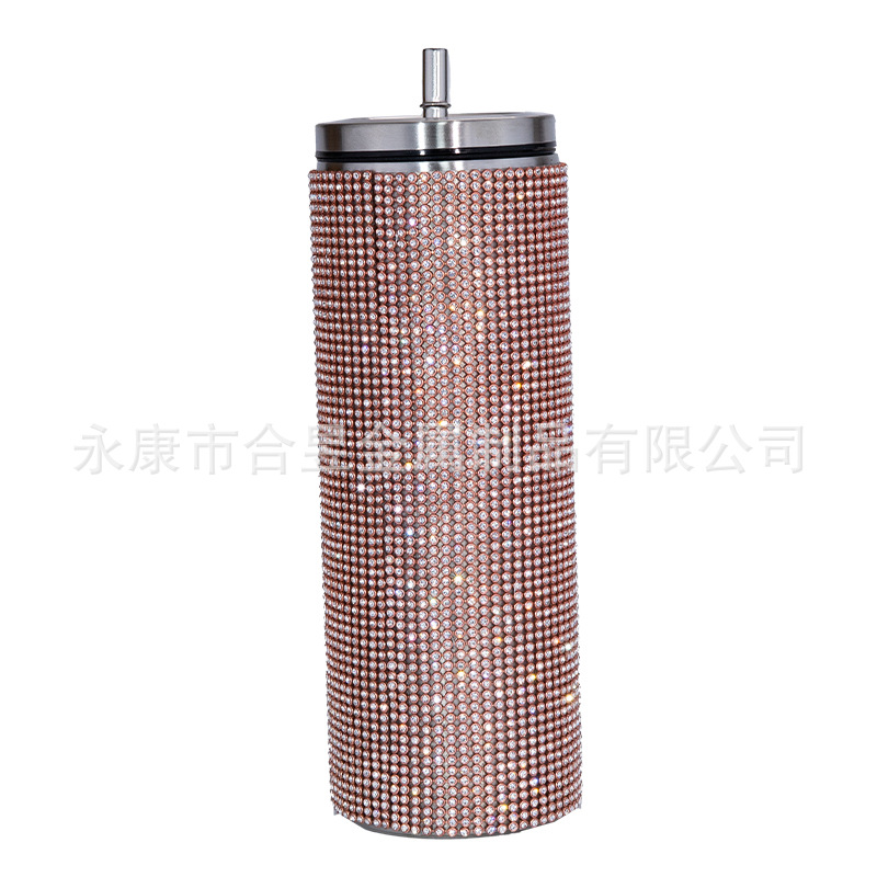 Bling rhinestone taladro 20oz vacío aislado paja de acero inoxidable taza café cuerpo recto adelgazamiento taza