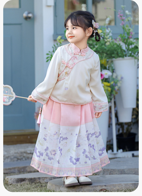 【漢服コレクション】ドゥドゥ家 女児馬面裙ツーピース春服 女児用漢服ドレス 子供服|undefined