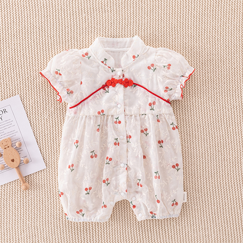 Baby's jumpsuit summer Chinese-style 2024 summer new female baby's new Chinese-style sweater short-sleeved climbing cotton