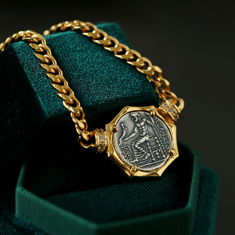 Collana con catena a moneta in argento, stile minimalista e retrò, perfetta per donne, ispirata alla moda europea e americana. Stile retrò._voghion.com