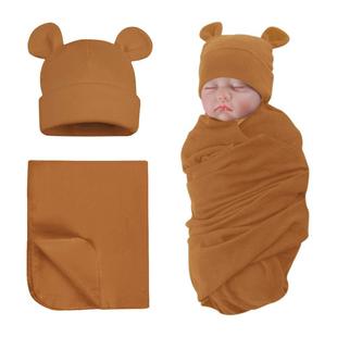 Foreign trade cross-border baby swaddling bag suit newborn polyester cotton solid color wheat grain blanket three-piece set