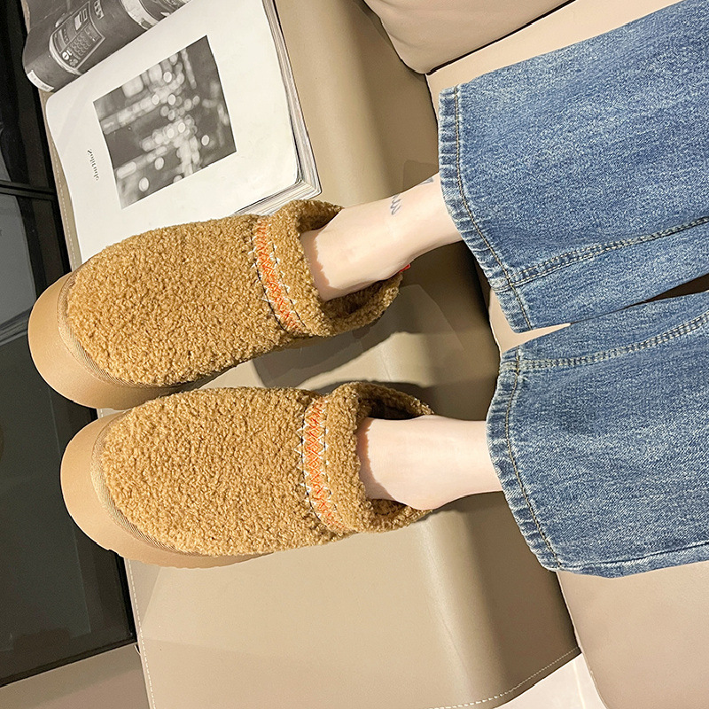 Zapatos de mujer Zapatillas de media caña cerradas con suela gruesa para mujer, otoño e invierno, además de zapatos de algodón cálidos y perezosos de terciopelo para mujer_voghion.com