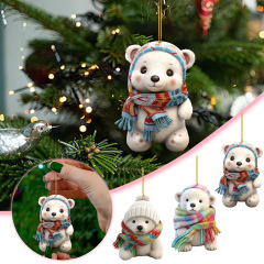 国境を越えたクリスマスプレゼントかわいいホッキョクグマはマフラーをつけた数字アクリル酸ペンダントクリスマスツリークリスマス装飾新年