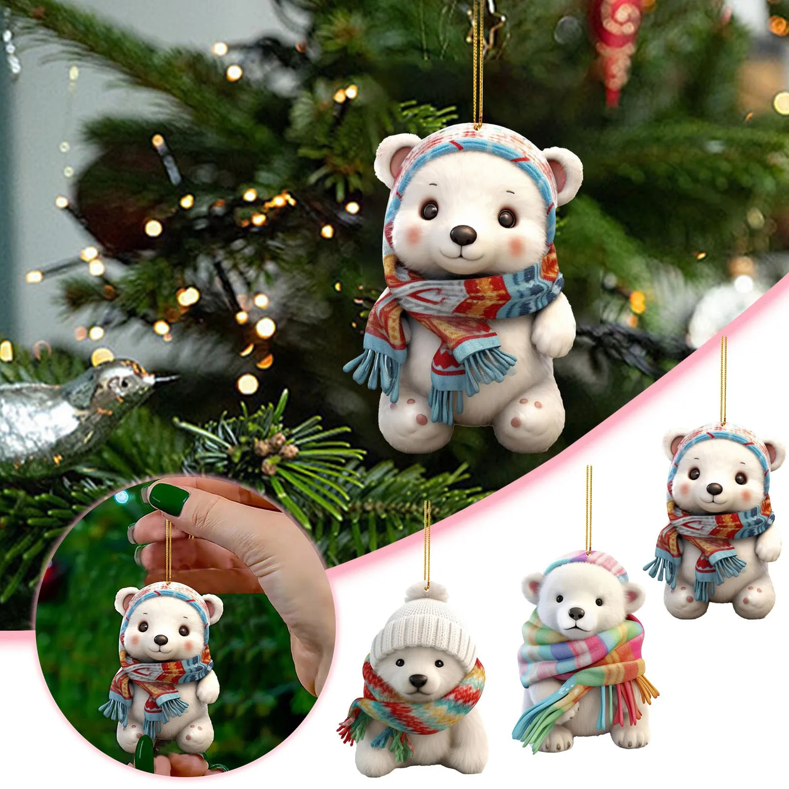 Regalos de Navidad transfronterizos adorables osos polares usan bufandas digitales colgante acrílico árbol de Navidad decoración de Navidad Año Nuevo