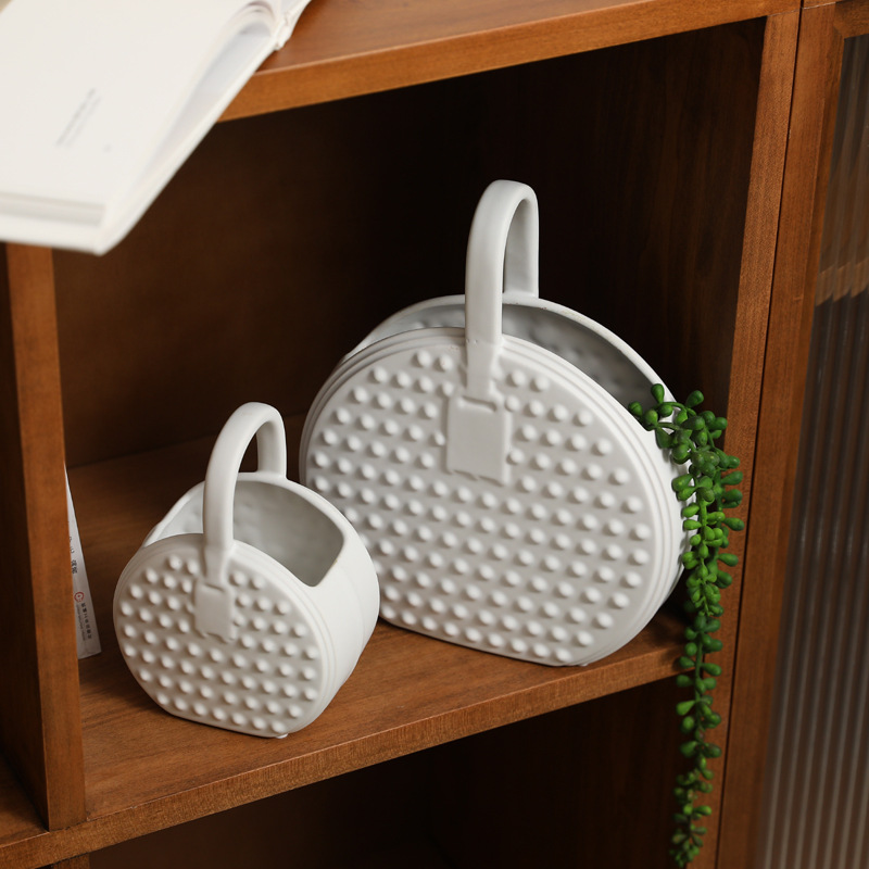 Ins estilo nicho creativo bolsa de cerámica blanca florero decoración hogar sala comedor flores secas arreglo floral