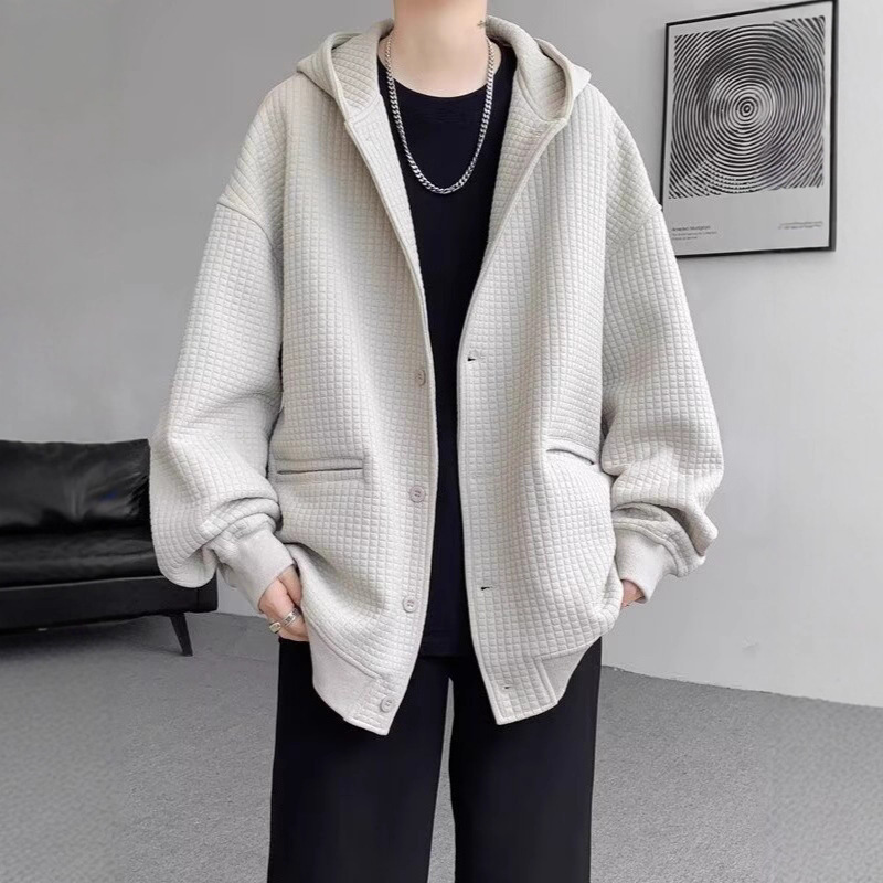 Waffle Corduroy Cardigan Sweater Men's Autumn and Winter Hong Kong Style Heavyweight Simple Retro Loose Casual Versatile Jacket Waffle Corduroy Cardigan Sweater Men's Autumn and Winter Hong Kong Style Heavyweight Simple Retro Loose Casual Versatile Jacket