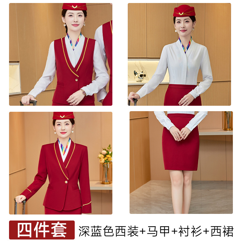 Женский бордовый костюм + жилет + рубашка + юбка