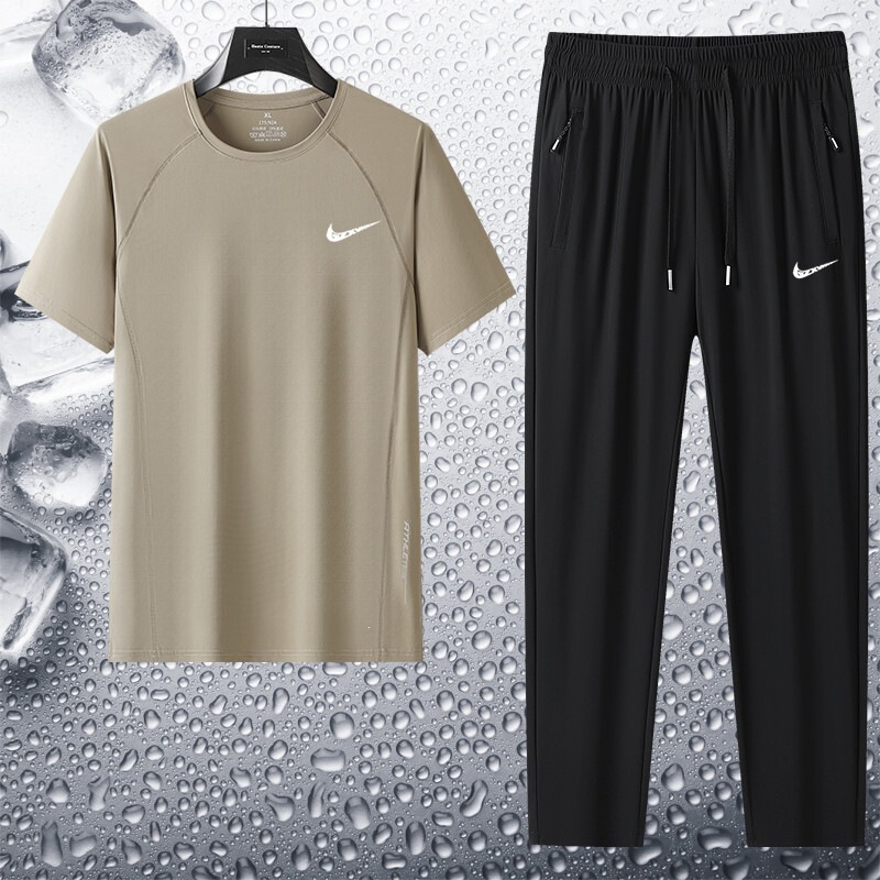 Summer Trendy Breathable Sportswear Men's Suit Thin Cool Ice Silk Two-Piece Set Men's Large Size Loose Quick-Drying Clothing Summer Trendy Breathable Sportswear Men's Suit Thin Cool Ice Silk Two-Piece Set Men's Large Size Loose Quick-Drying Clothing