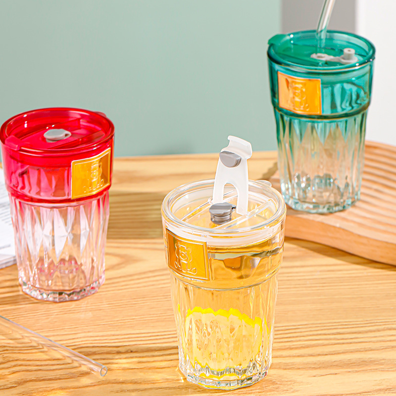 Internet Red Cup Diamond Glass Suction Cup Office Drinking Cup Large Capacity Nordic Style Household Milk Coffee Cup