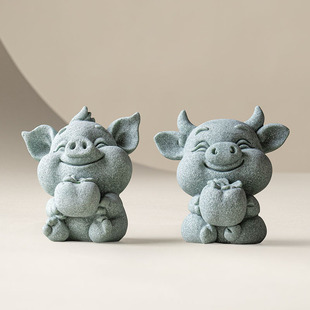 Green Sandstone Pig Persimmon Good Fortune Chinese Creative Small Ornaments Rockery Bonsai Decoration Living Room Tea Tabletop Stone Decorations