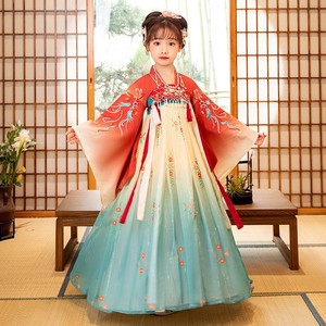  Girls hanfu Fairy Dresses embroidered red blue princess kimono dress children traditional folk dance phtos shooting cosplay clothing wholesale