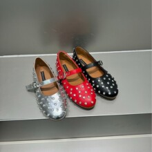 2025新款豆豆鞋春季时尚百搭女鞋满满铆钉浅口单鞋一字带平底鞋子