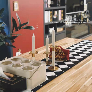 Cotton and Linen Black and White Lattice Tassel Table Runner Long Fabric Piano Cover Cloth Tea Table Tablecloth Dining Table TV Cabinet Table Runner