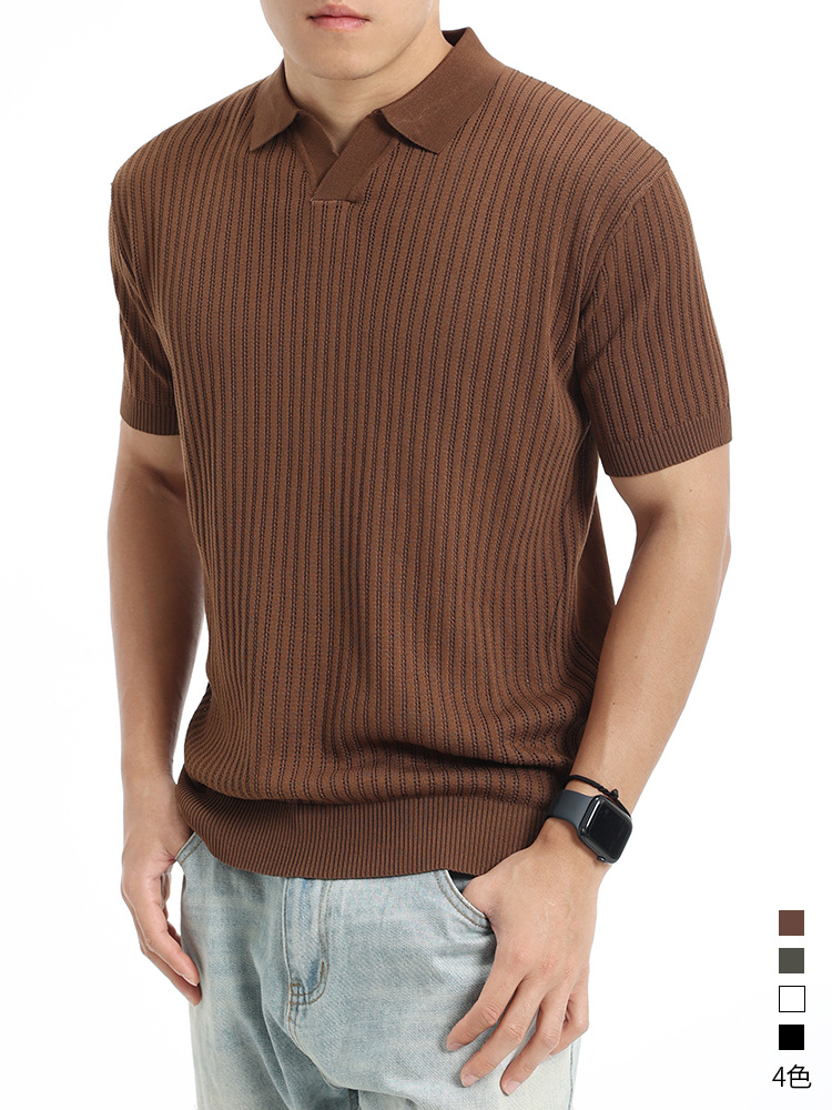 Hombres lujosos de lujo ligero de alto nivel de sensación de pozo polo camiseta de manga corta hombre transfronteriza casual camiseta de cuello de gaviota camiseta superior