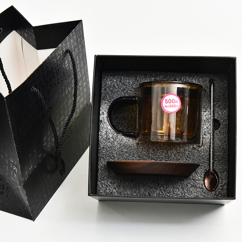 Traje DE ALTO aspecto taza de café de doble capa de vidrio con aislamiento de hielo taza de latte americano taza de desayuno taza de leche caja de regalo