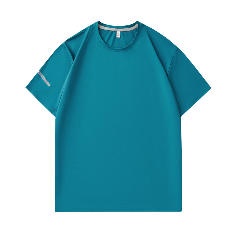 Camiseta de nylon sin marcas de alta gama de secado rápido de cuello redondo ropa de trabajo fresca impresa personalizada ropa de manga corta para hombres de verano