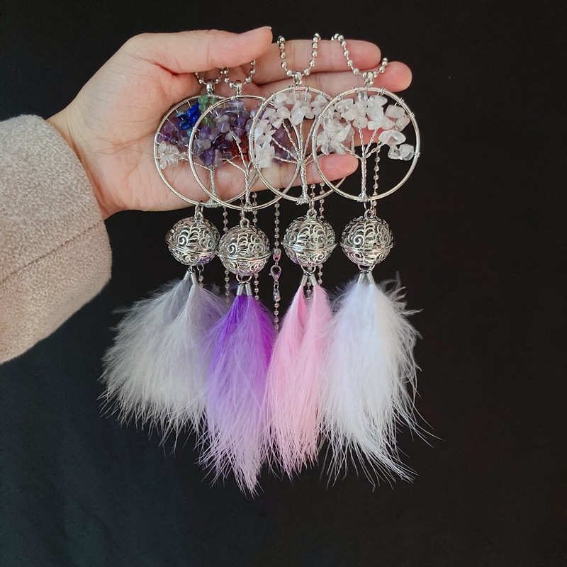 42g Weight 1 Piece Quantity Alloy Material Dreamcatcher, Tree Pattern Creative Pachira Macrocarpa Lucky Tree Palace Bell Feather Dreamcatcher Automobile Hanging Ornament 2