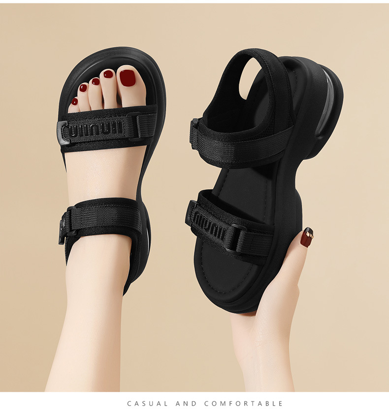 Sandal nữ quai chữ V đế dày thoáng khí mùa hè — 2001 màu đen, Màu be 2001 chi tiết 7