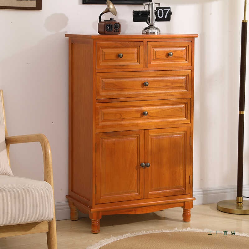 Solid Wood American-Style Storage Cabinet, Small Cabinet for Living Room and Bedroom, Vintage Storage Cabinet, Narrow Side Cabinet for Home Use