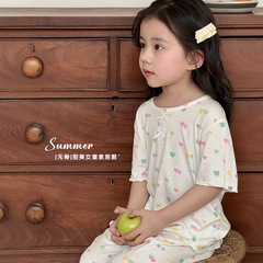 女の子の家の服の夏のネットの赤い風の親子のタイプの子供のパジャマのモーダルの赤ちゃんのパジャマの2025新型のスーツ