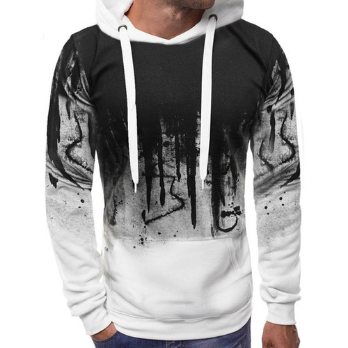European and American-style men's splash-ink hoodies, blank printed sports pullovers, autumn/winter fleece sweatshirts—direct supply.